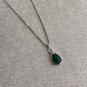 Silver and Green Peas Shape Teardrop Necklace